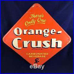 Rare 1940 Orange Crush Sign Embossed Vintage Advertising Soda Service Station