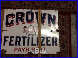 Rare Crown Fertilizer Pays Best Vintage Porcelain Sign