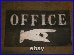 Rare Early Old Original'office' Pointing Finger Wood Trade Sign Vintage Antique