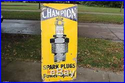 Rare Large Vintage c. 1930 Champion Spark Plugs Gas Oil 60 PorcelainMetal Sign