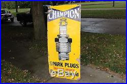 Rare Large Vintage c. 1930 Champion Spark Plugs Gas Oil 60 PorcelainMetal Sign