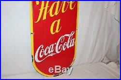 Rare Large Vintage c. 1940 Coca Cola Come In! Soda Pop 54 Porcelain Metal Sign