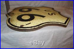 Rare Original Vintage 1940's US Route 66 Highway Gas Oil 24 Wood Road Sign