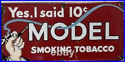 Rare Original Vintage 23 X 11 Model Tobacco Porcelain Advertising Sign