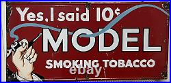 Rare Original Vintage 23 X 11 Model Tobacco Porcelain Advertising Sign