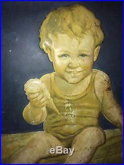 Rare Vintage 1920s Dairy Made Ice Cream Gas Oil Soda Pop 28 Embossed Metal Sign