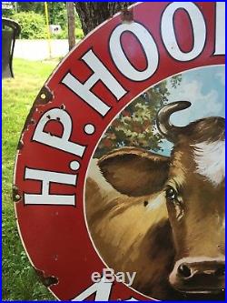 Rare Vintage 1924 H. P. HOOD & SONS MILK Dairy 30 Cow Logo Porcelain Sign