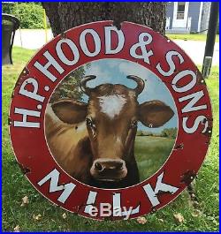 Rare Vintage 1924 H. P. HOOD & SONS MILK Dairy 30 Cow Logo Porcelain Sign