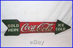 Rare Vintage 1927 Sold Here Coca Cola Ice Cold Soda Pop 2 Sided 30 Metal Sign