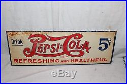 Rare Vintage 1930's Pepsi Cola Double Dot Soda Pop 17 Embossed Metal Sign