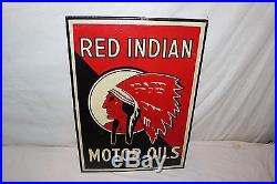 Rare Vintage 1930's Red Indian Motor Oils Gas Station 24 Porcelain Metal Sign