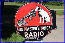 Rare Vintage 1930s HMS Radios 2 Side 30 Porcelain Flange Victor Phonograph Sign