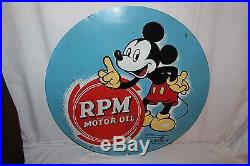 Rare Vintage 1939 RPM Motor Oil With Mickey Mouse Gas Station 24 Metal Sign