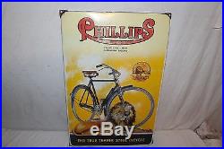 Rare Vintage 1940's Phillips Bicycle Gas Oil 29 Porcelain Metal Sign WithLion