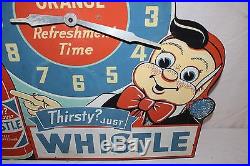 Rare Vintage 1940's Whistle Orange Soda Pop Gas Oil 24 Clock SignNice & Works