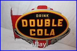 Rare Vintage 1947 Drink Double Cola Soda Pop 2 Sided 18 Metal Flange Sign