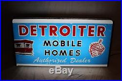 Rare Vintage 1950's Detroiter Mobile Homes Gas Oil 24 Lighted Metal SignWorks