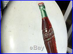 Rare Vintage 1950s 24 Inch White Porcelain Coca-Cola Button Advertising Sign