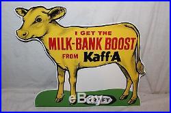 Rare Vintage 1960's Kraft Kaff-A Calf Cow Feed Farm 18 Embossed Metal SignNice