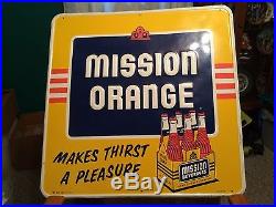 Rare Vintage Antique Mission Orange Tin Metal Non Porcelain Bottle Carton Sign
