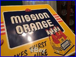 Rare Vintage Antique Mission Orange Tin Metal Non Porcelain Bottle Carton Sign