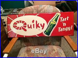 Rare Vintage Antique Quiky Cola Bottle Tin Non Porcelain Door Push Kicker Sign