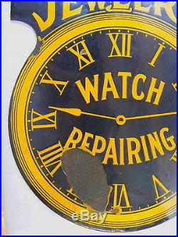 Rare Vintage Double Sided Jewelry Watch Repair Porcelain Sign