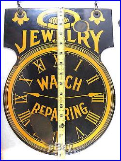 Rare Vintage Double Sided Jewelry Watch Repair Porcelain Sign