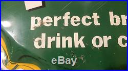 Rare Vintage Drink Flip perfect bracer drink or chaser 29 bottle cap tin sign