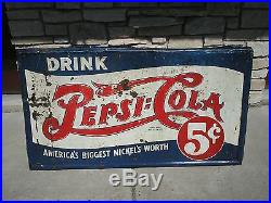Rare Vintage Pepsi 5 Cent Sign, Embossed, Double Dot 1939-1940 LARGE 52 X 34 HTF