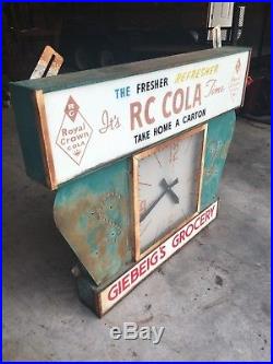 Rare Vintage RC COLA Advertising Clock Sign Large 40hx50w 1960's