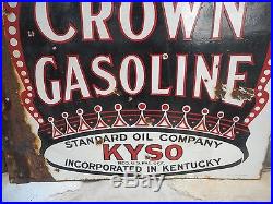 Rare Vintage Red Crown Gasoline Standard Oil Double Sided Porcelain Flange Sign