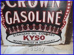 Rare Vintage Red Crown Gasoline Standard Oil Double Sided Porcelain Flange Sign