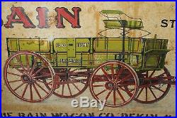 Rare Vintage c. 1900 Bain Wagon Co. Horse Drawn Feed Seed Farm 19 Metal Sign
