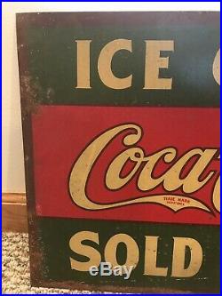 Rare Vintage c. 1930 Coca Cola Soda Pop 2 Sided 17 Metal Flange Sign Store Old