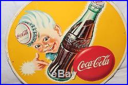 Rare Vintage c. 1950 Drink Coca Cola Sprite Boy Soda Pop Gas Station Metal Sign