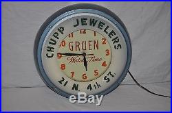 Rare Vintage c1940 Chupp Jewelers 17 Dualite Light Up Clock Pam SignWorks 100%