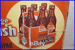 Rare Vintage c1940 Orange Crush Handipak Soda Pop Bottle 28 Embossed Metal Sign