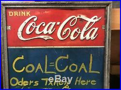 Rare Vtg 1941 Coca-Cola Embossed Menu Board Sign Tin Chalkboard Girl Silhouette