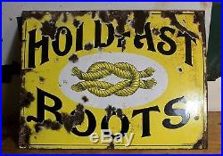 Rare antique / vintage enamel sign HOLDFAST BOOTS yellow shoe advertisement 1910