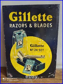 Rare vintage GILLETTE RAZORS AND BLADES advertising tin sign of 60's