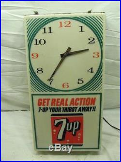 Retro 7-Up Soda Pop Advertising Lighted Clock Sign Vintage Get Real Atomic