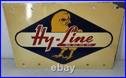 SALE? Original Rare Hy-Line Chicken Feed Metal/Tin Double Sided Sign- Vintage