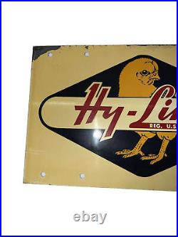 SALE? Original Rare Hy-Line Chicken Feed Metal/Tin Double Sided Sign- Vintage