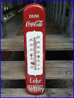Scarce Vintage Antique Coke Coca Cola Metal Porcelain Non Tin Thermometer Sign