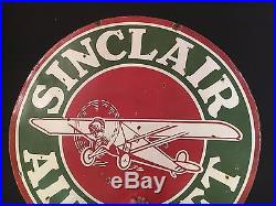 Sinclair Aircraft REG U. S PATT. OFF 1940's Vintage Porcelain 2 Sided Enamel Sign