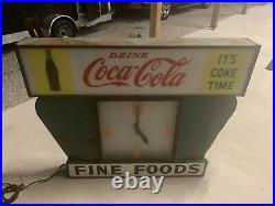 ULTRA RARE VINTAGE Large Coca-Cola Fine Foods Lighted Diner Clock Sign