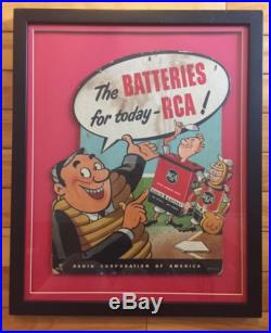 Ultra RARE Vintage RCA Radio Battery Baseball Die Cut Advertising Sign LOOK