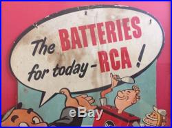 Ultra RARE Vintage RCA Radio Battery Baseball Die Cut Advertising Sign LOOK