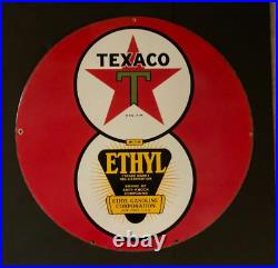 Ultra Rare Vintage 1930 Texaco Ethyl Gasoline Porcelain 8 Ball Sign 30